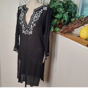 Chico's 100% Silk Embroidered Swim Coverup Dress Size 1 (Medium